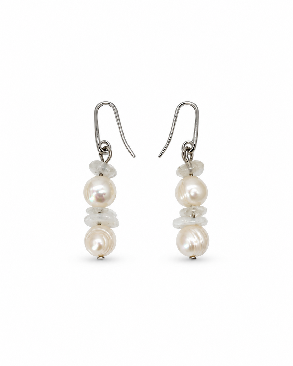 ARETES DE CUARZO Y PERLA BLANCA