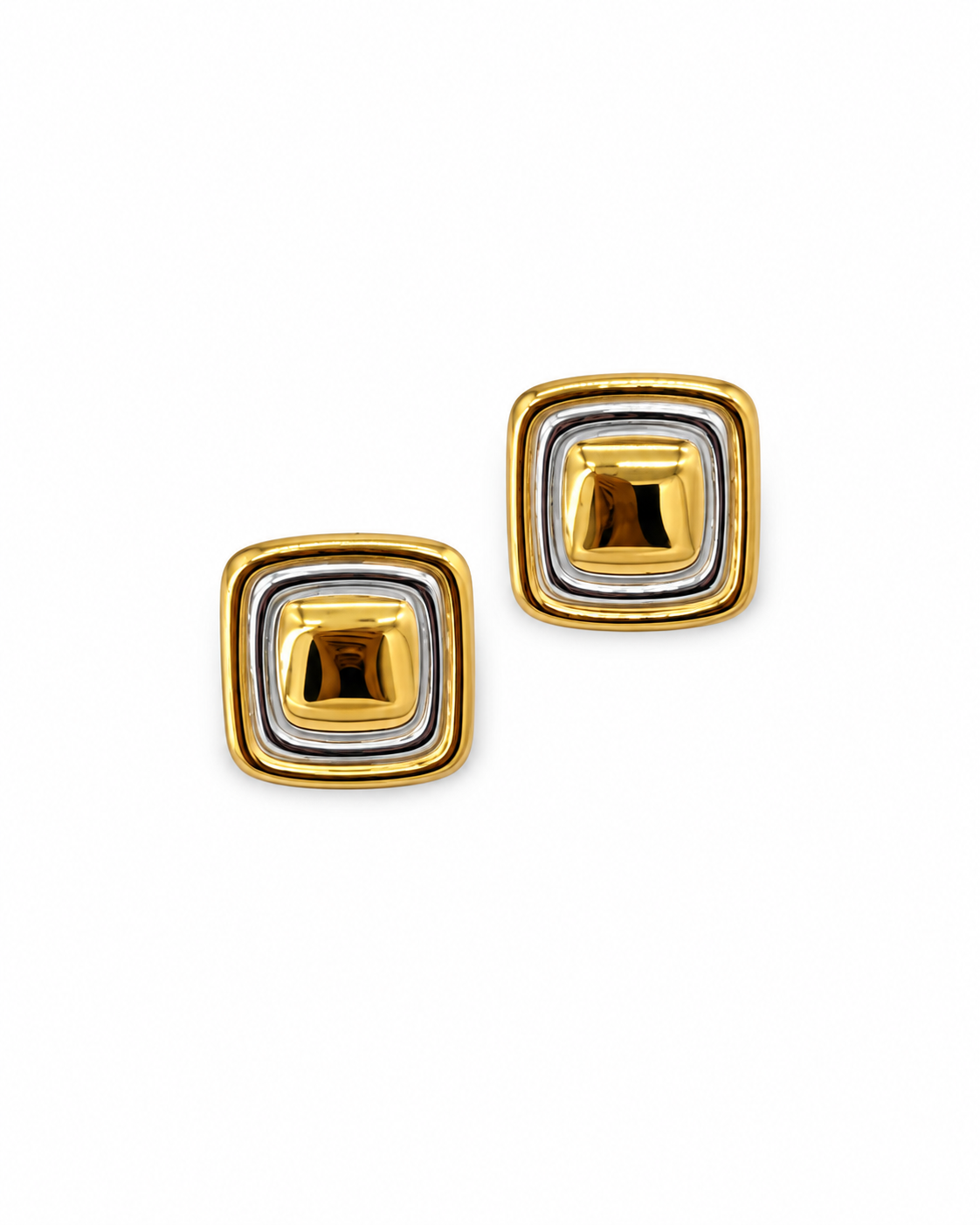 ARETES CUADRADOS DE ACERO INOX Y BAÑO DE ORO