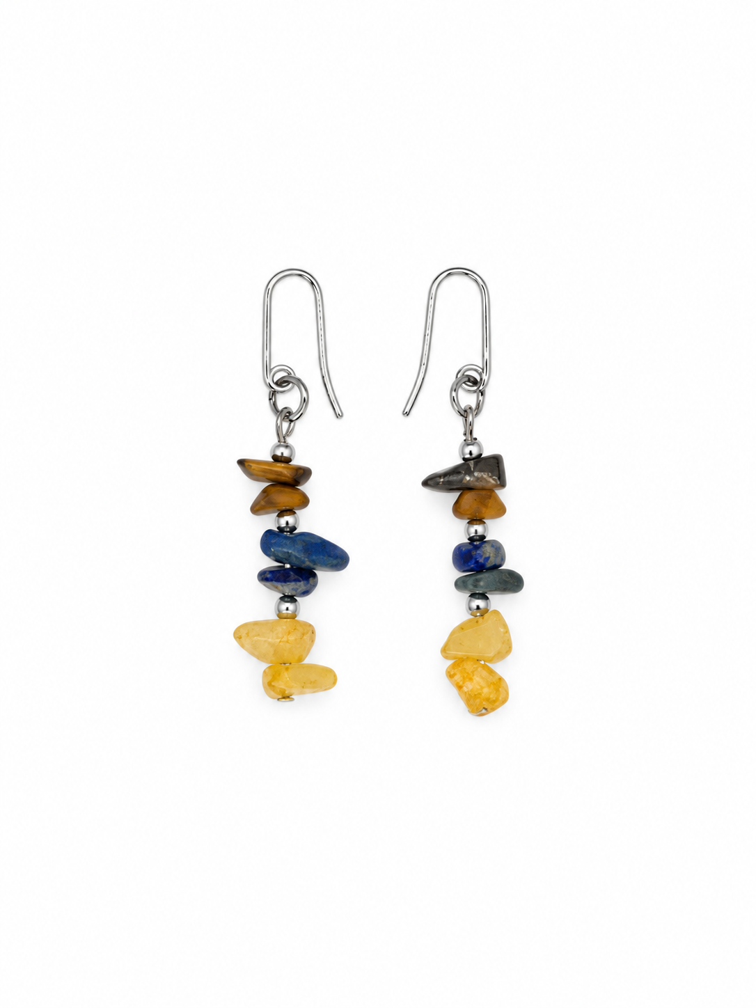 ARETES DE CUARZO CAFÉ, MORADO Y AMARILLO