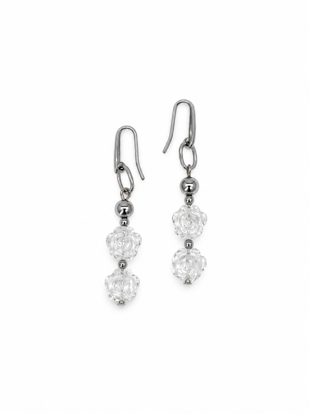 ARETES DE CUARZO BLANCO EN FORMA DE ROSA