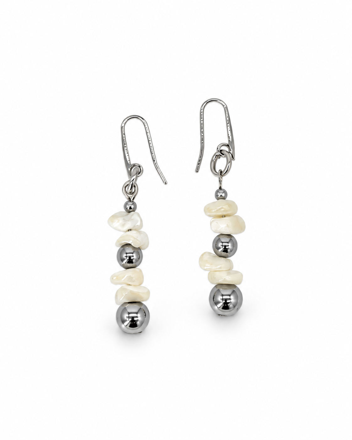 ARETES DE MADRE PERLA BLANCA Y ACERINA