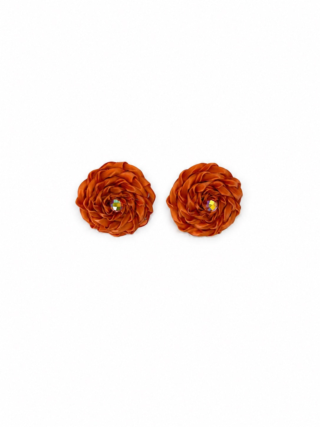 ARETES ARTESANOS FLOR CAMELIA NARANJAS