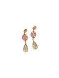 ARETES DE CHIP CON CRISTAL ROSA Y GOTA DE CRISTAL CHUNKY