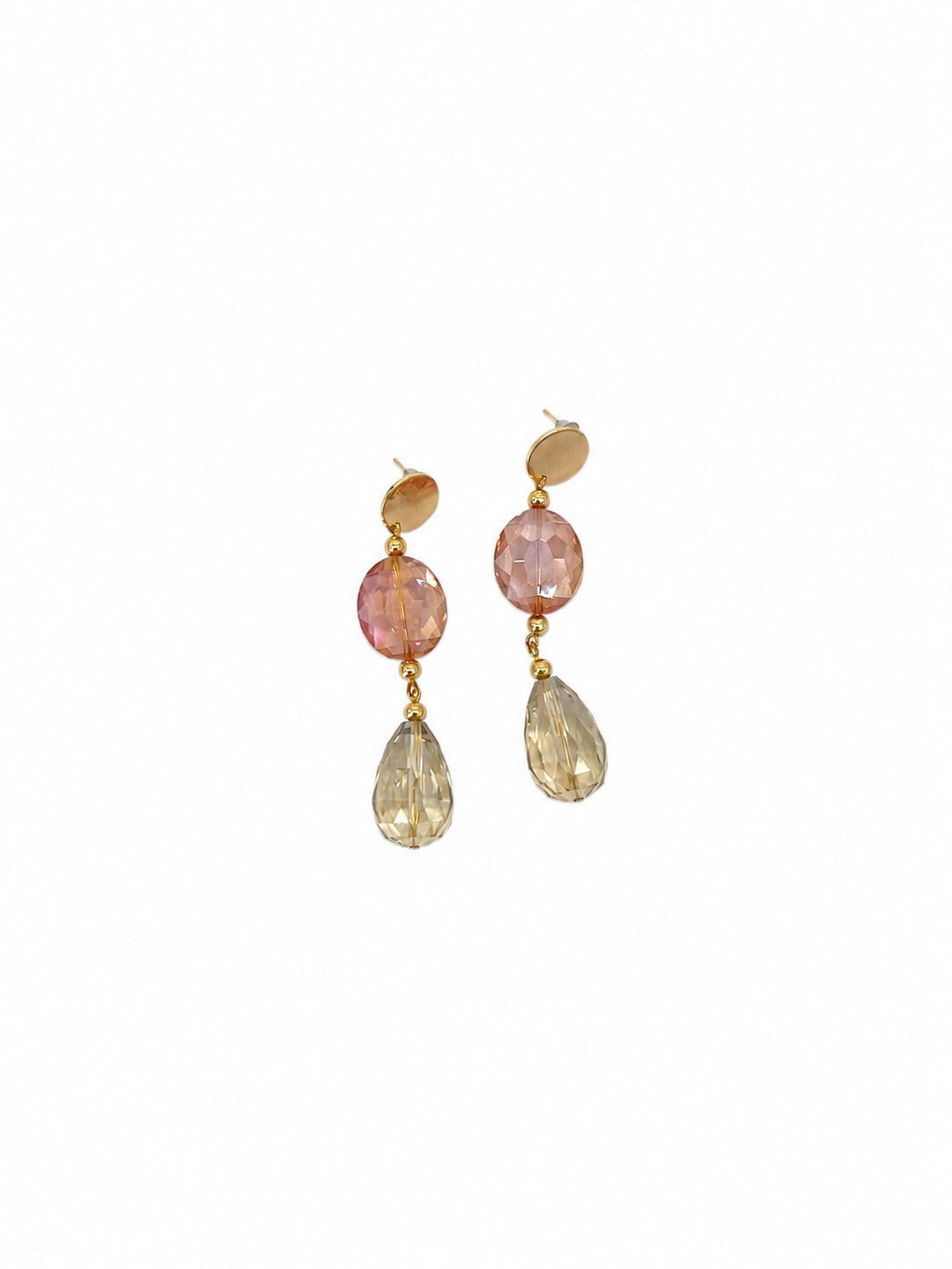 ARETES DE CHIP CON CRISTAL ROSA Y GOTA DE CRISTAL CHUNKY