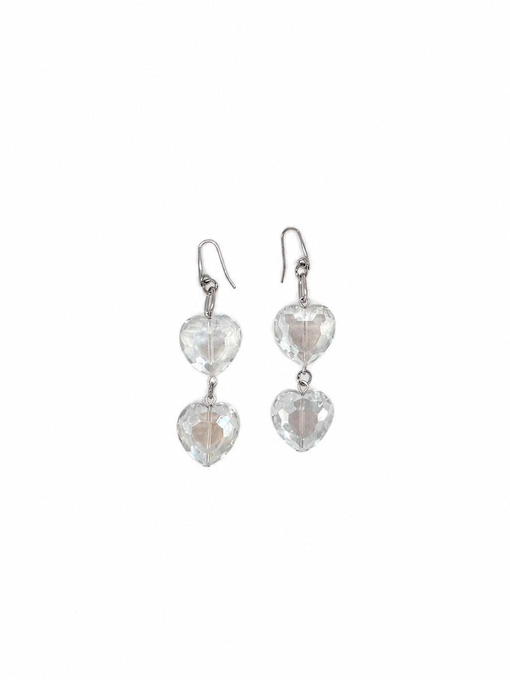 ARETES DOBLE CORAZÓN DE CRISTAL BLANCOS