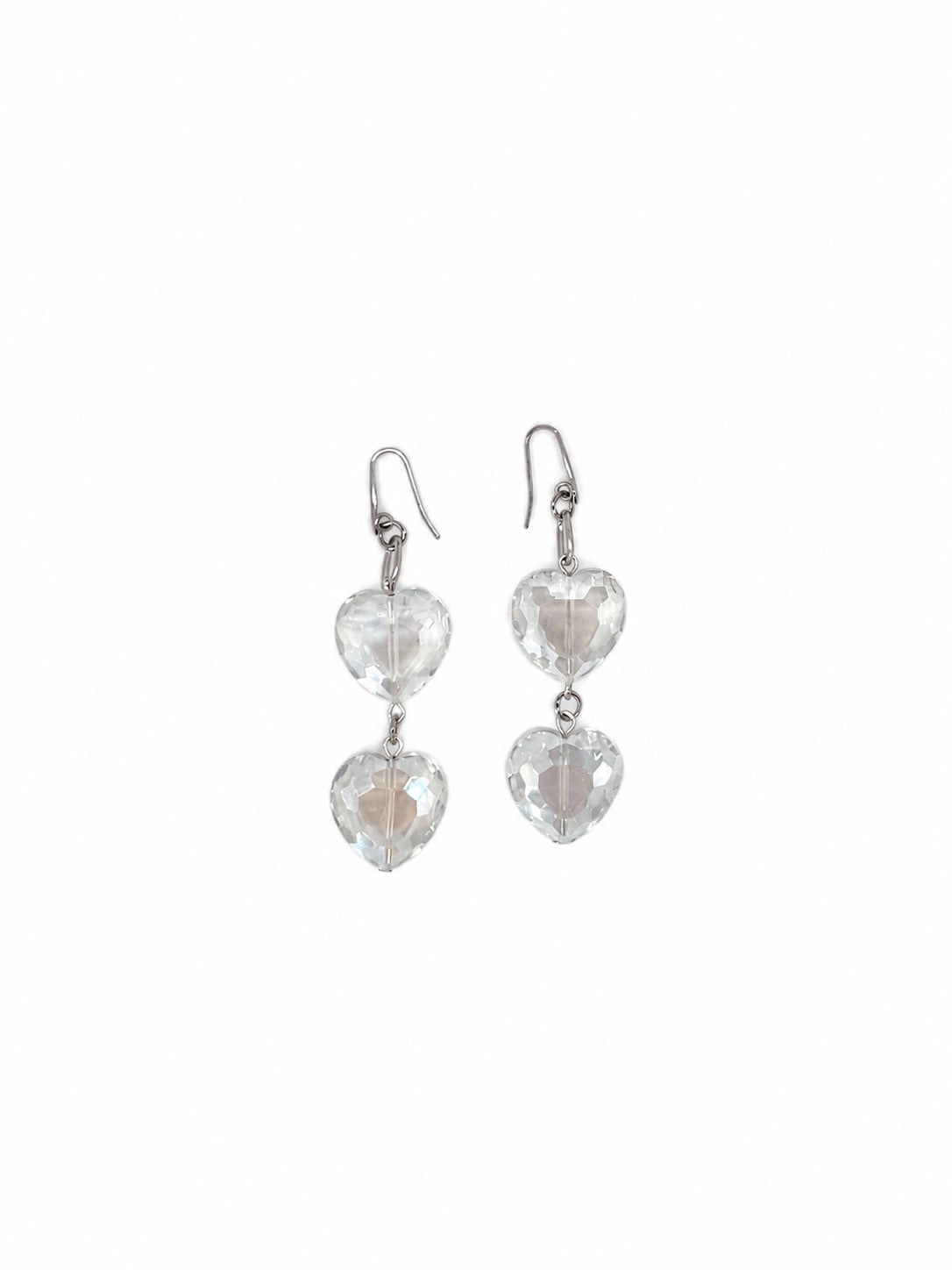 ARETES DOBLE CORAZÓN DE CRISTAL BLANCOS