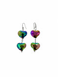 ARETES DOBLE CORAZÓN DE CRISTAL TORNASOL OBSCURO