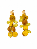 ARETES FLOR DE CÁSCARA DE COCO Y CRISTAL AMARILLO