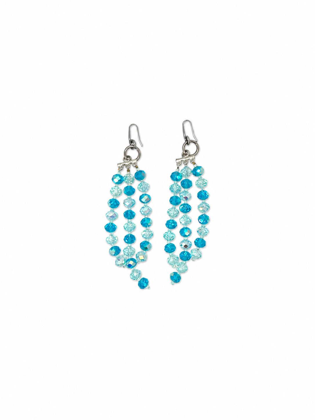 ARETES LARGOS TRIPLES DE CRISTAL AZUL