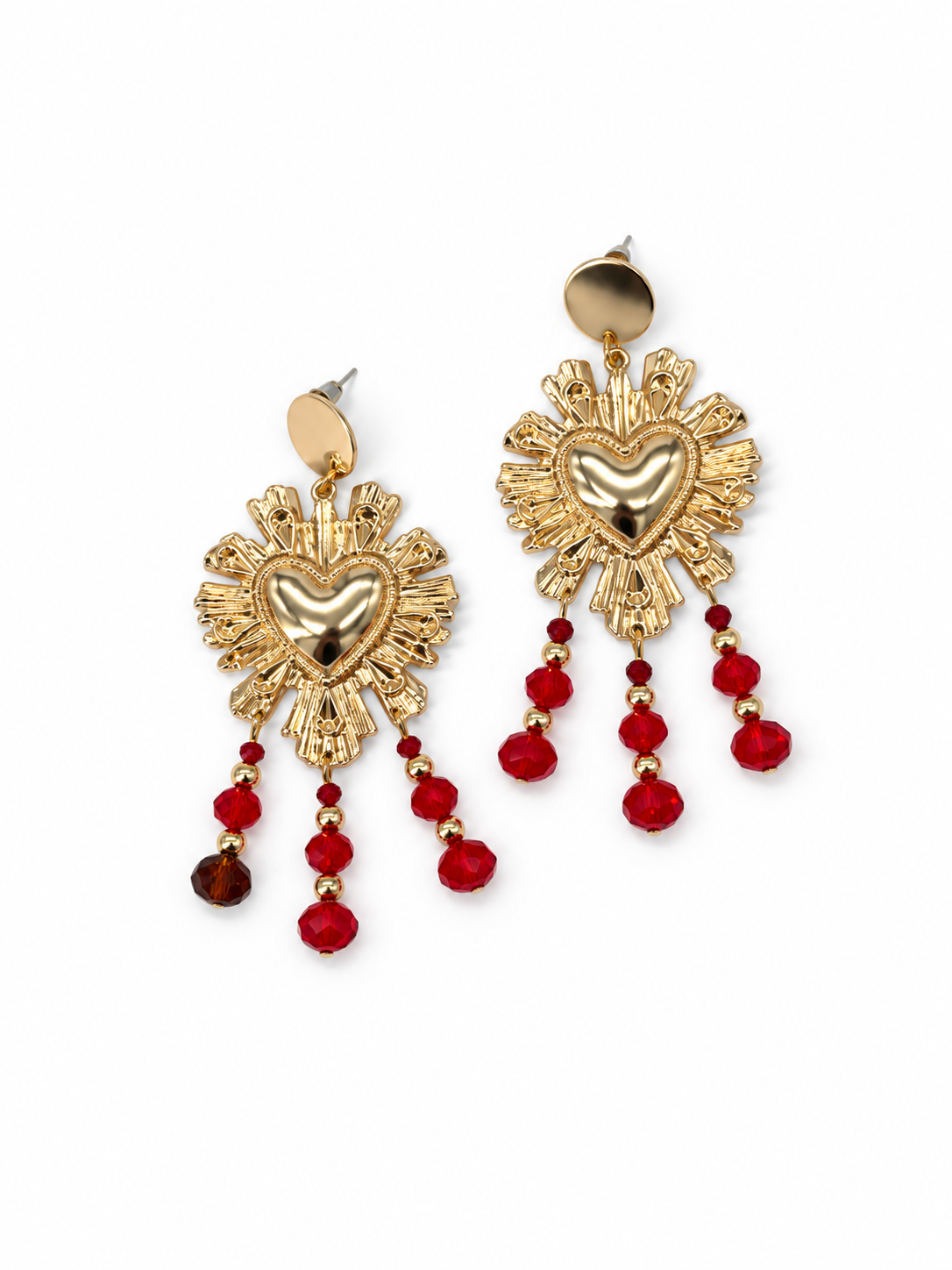 ARETES SAGRADO CORAZÓN Y GOTAS ROJAS DE CRISTAL