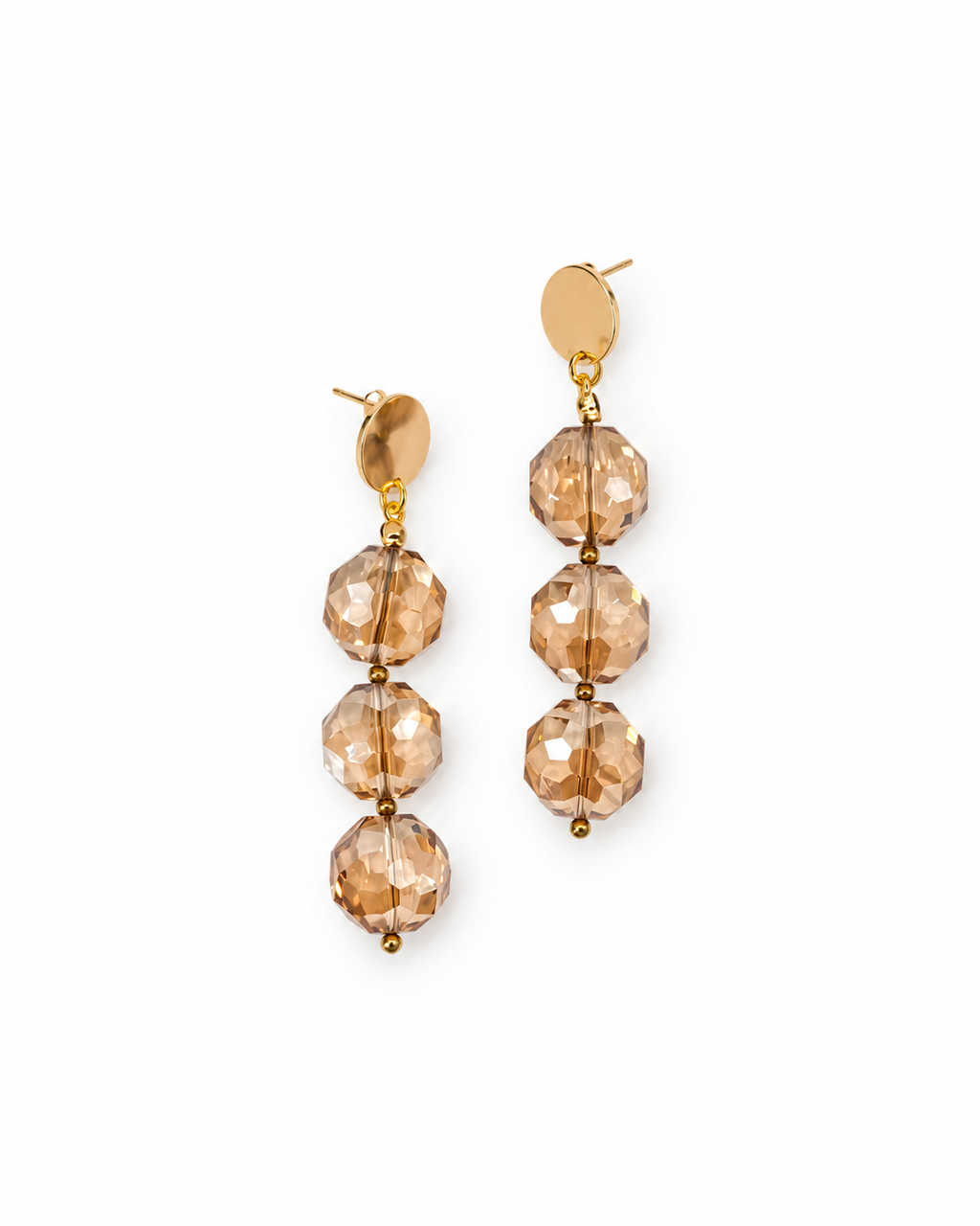 ARETES TRIPLE CRISTALES MEDIANOS BEIGE