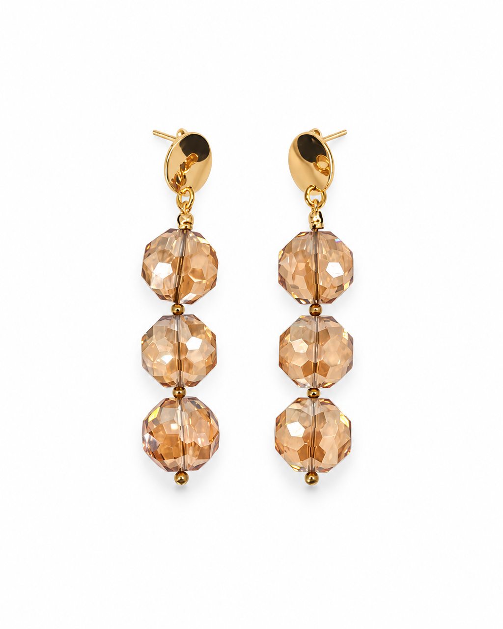 ARETES TRIPLE CRISTALES MEDIANOS BEIGE
