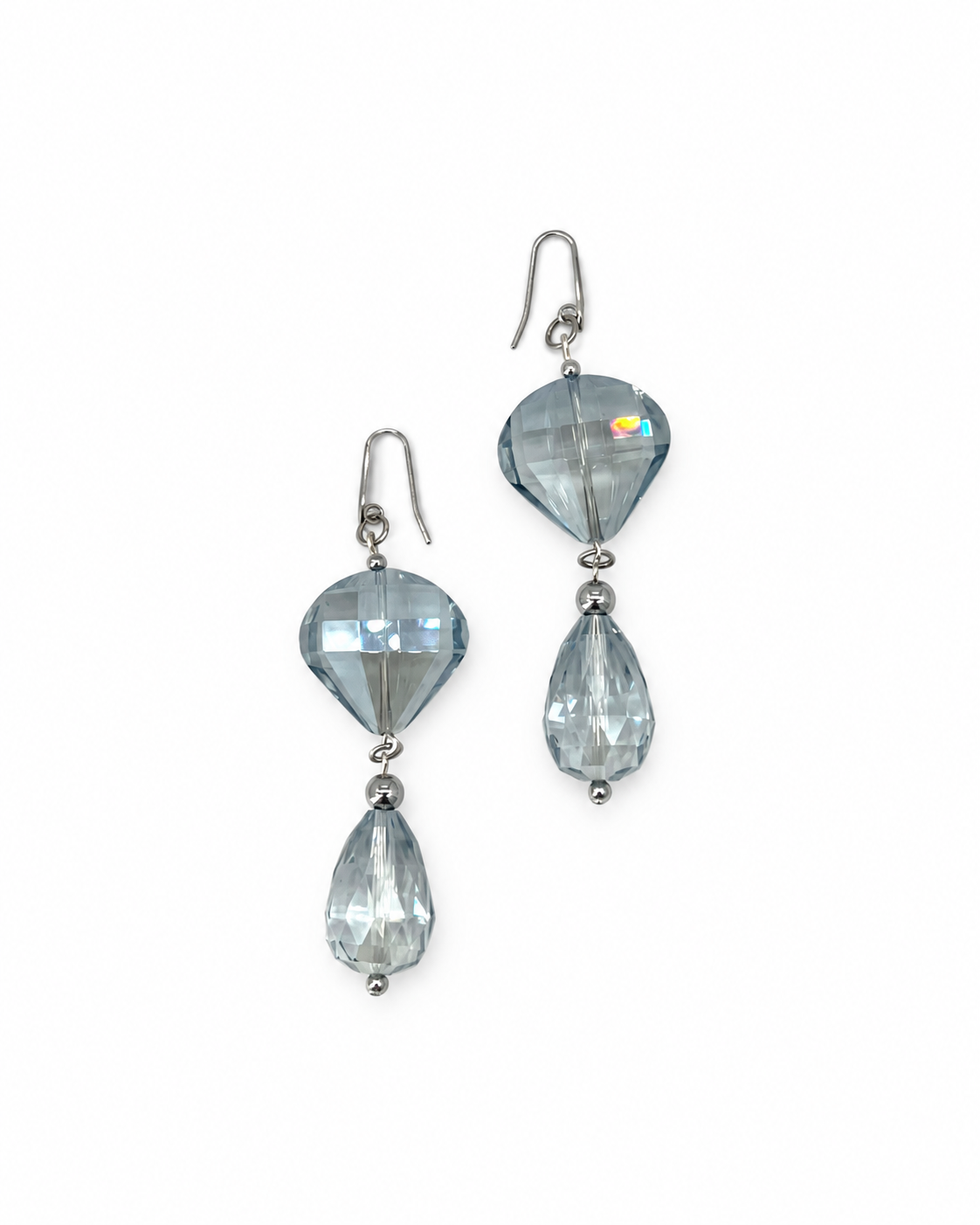 ARETES DIAMANTE Y GOTA DE CRISTAL AZUL
