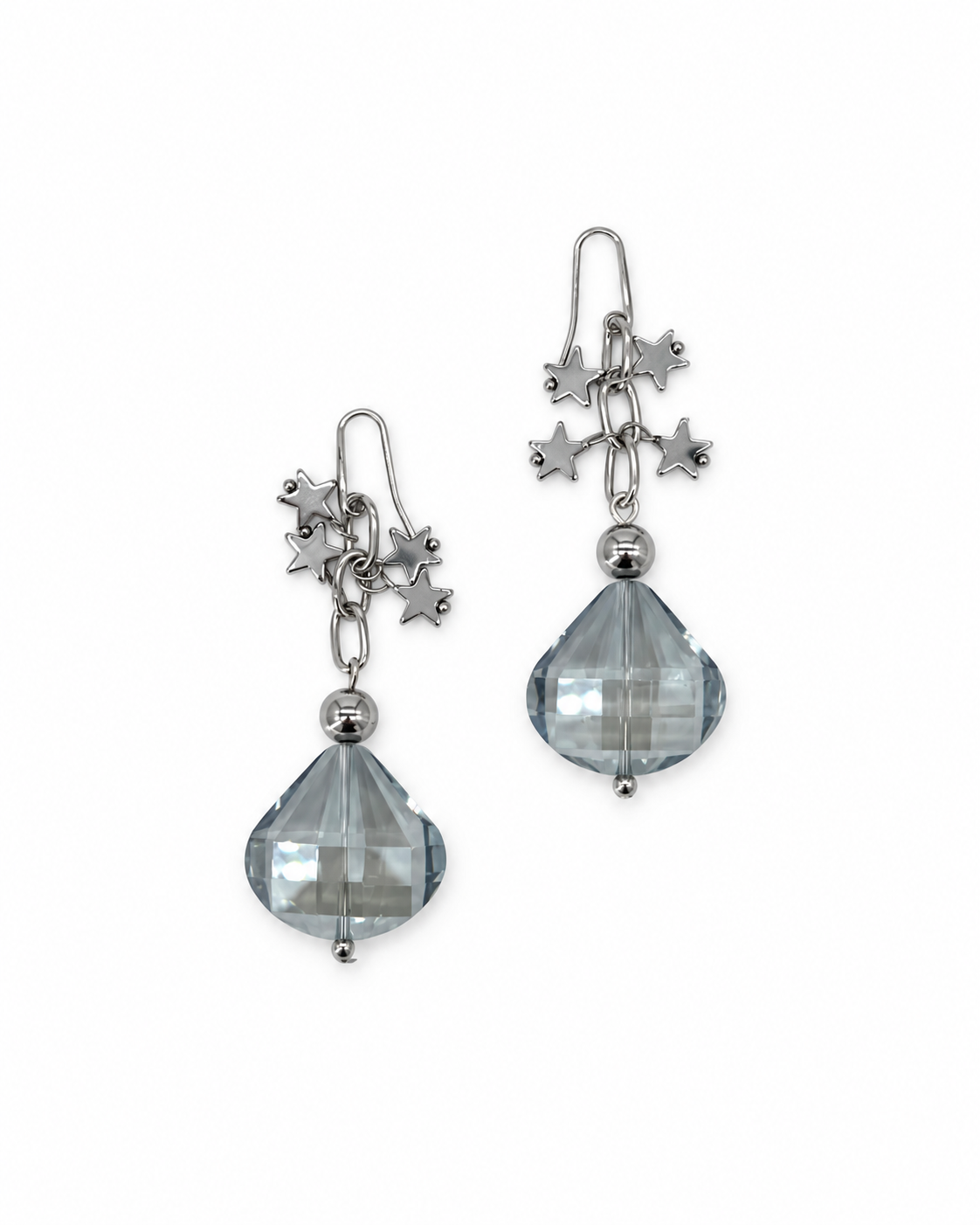 ARETES CASCADA DE ESTRELLAS CON DIAMANTE DE CRISTAL AZUL