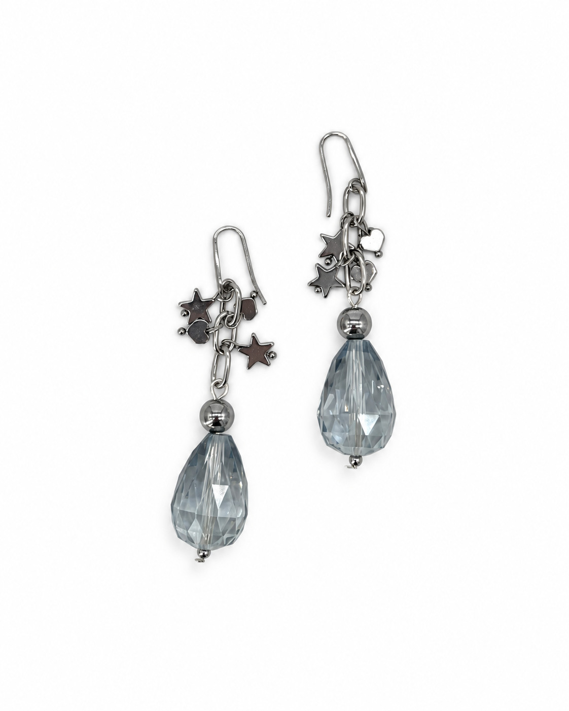 ARETES CASCADA DE ESTRELLAS CON GOTA DE CRISTAL AZUL