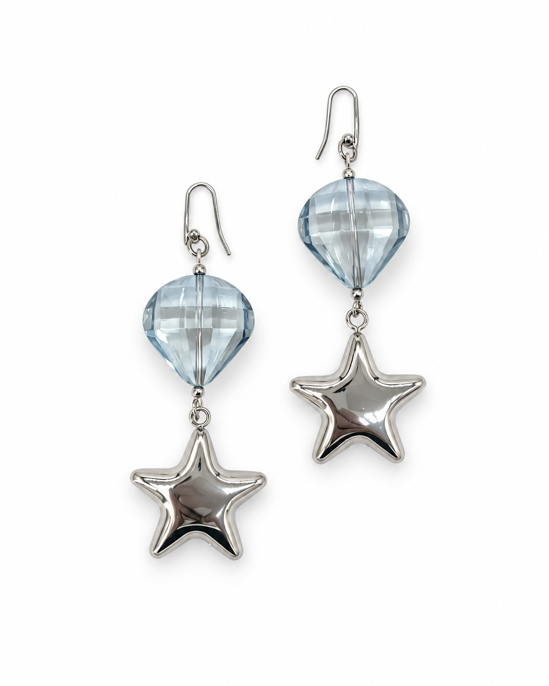 ARETES DIAMANTE DE CRISTAL CON ESTRELLA DE ACERO INOX