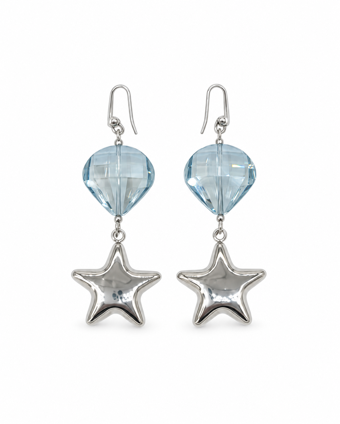 ARETES DIAMANTE DE CRISTAL CON ESTRELLA DE ACERO INOX