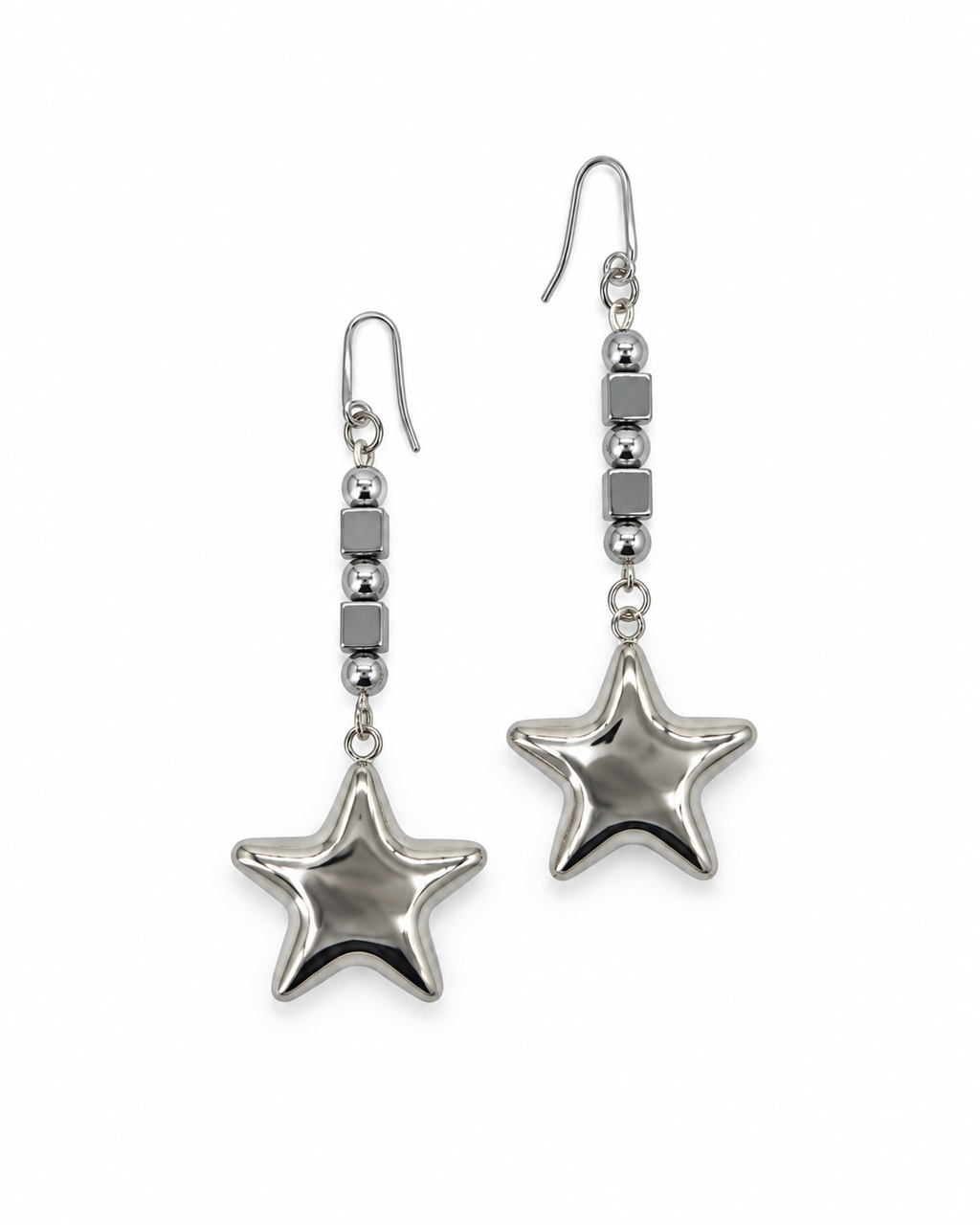 ARETES CUBOS DE ACERINA CON ESTRELLA DE ACERO INOX