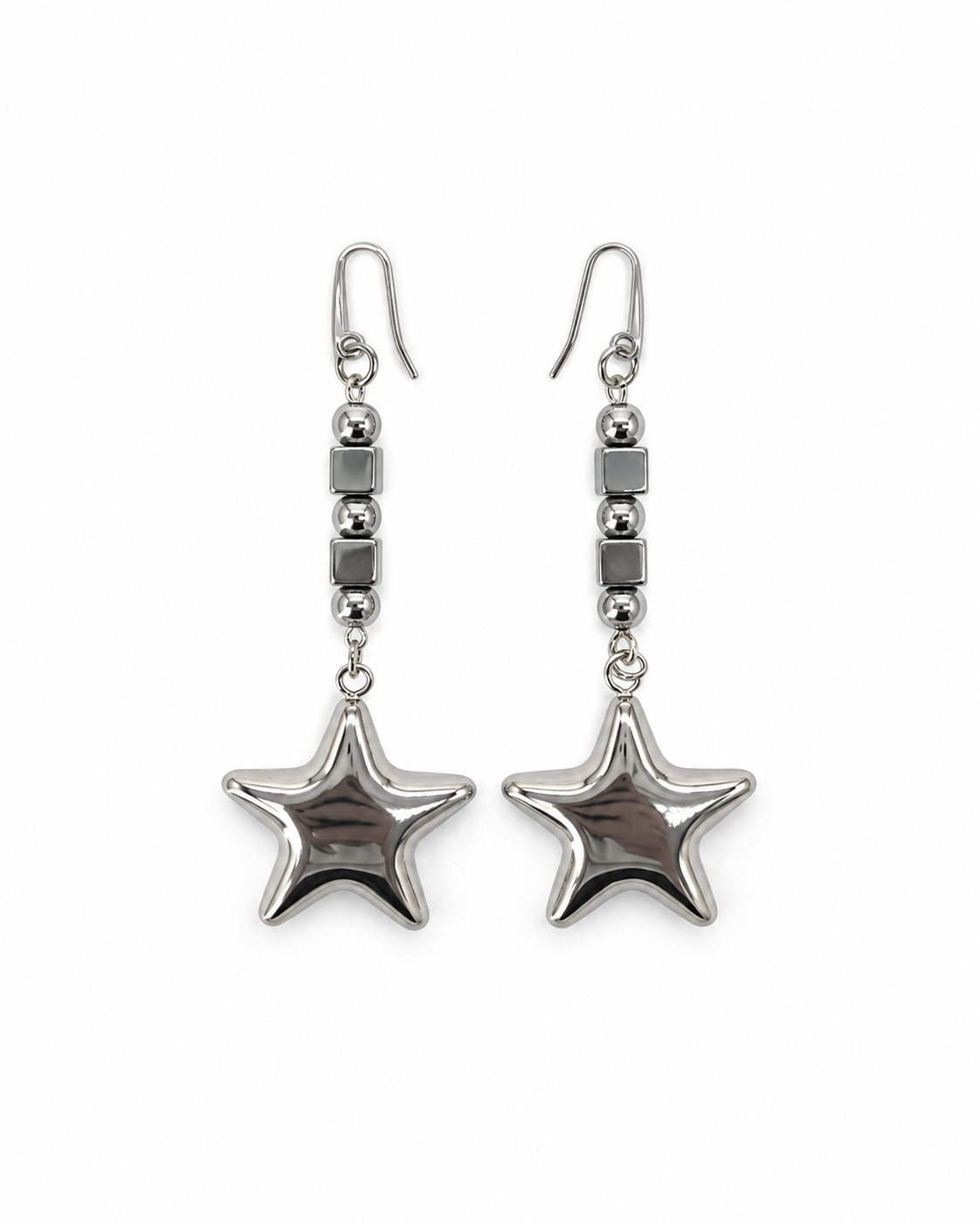 ARETES CUBOS DE ACERINA CON ESTRELLA DE ACERO INOX