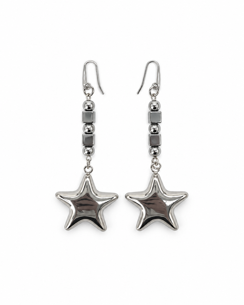 ARETES CUBOS DE ACERINA CON ESTRELLA DE ACERO INOX