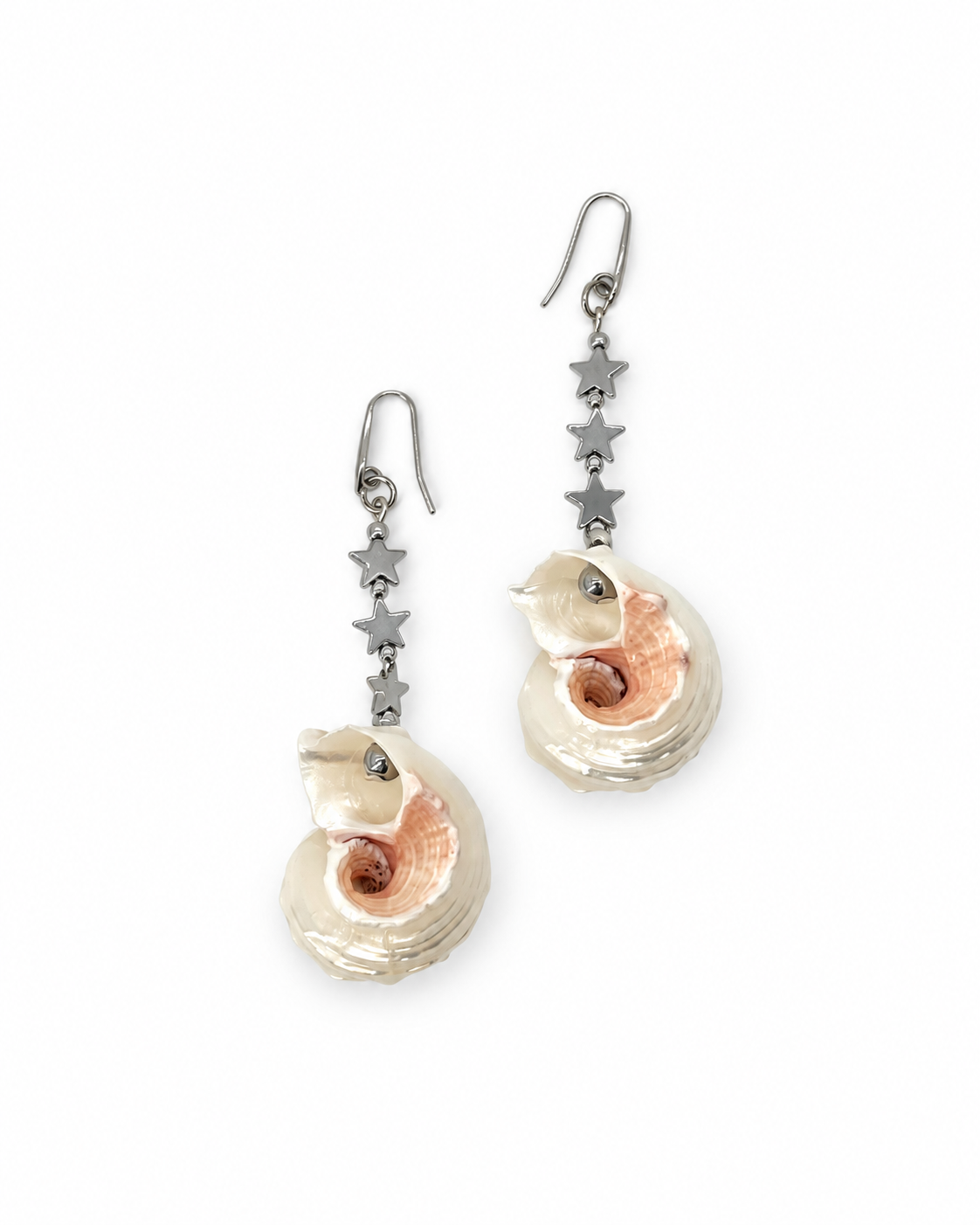 ARETES DE CARACOL CON ESTRELLAS DE ACERINA