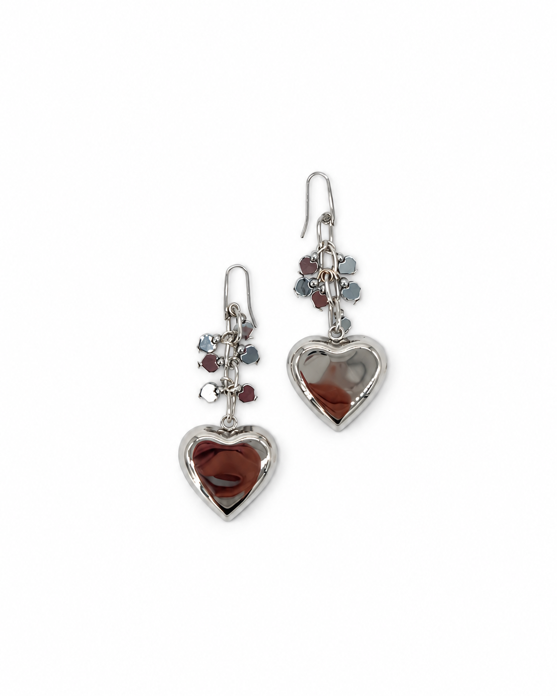 ARETES CASTACADA DE CORAZONES CON CORAZÓN DE ACERO INOX