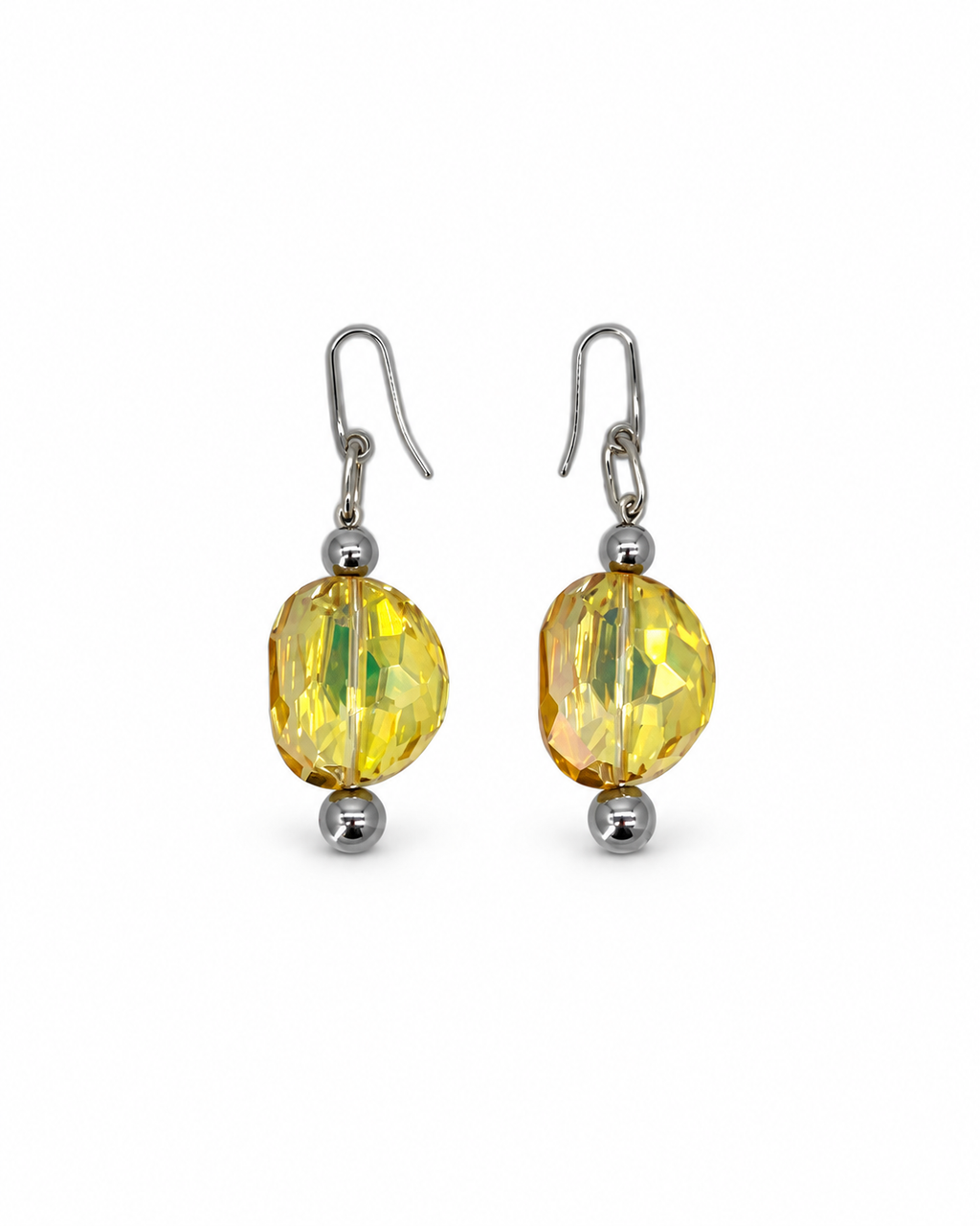 ARETES DE CRISTAL AMARILLO Y ACERINA
