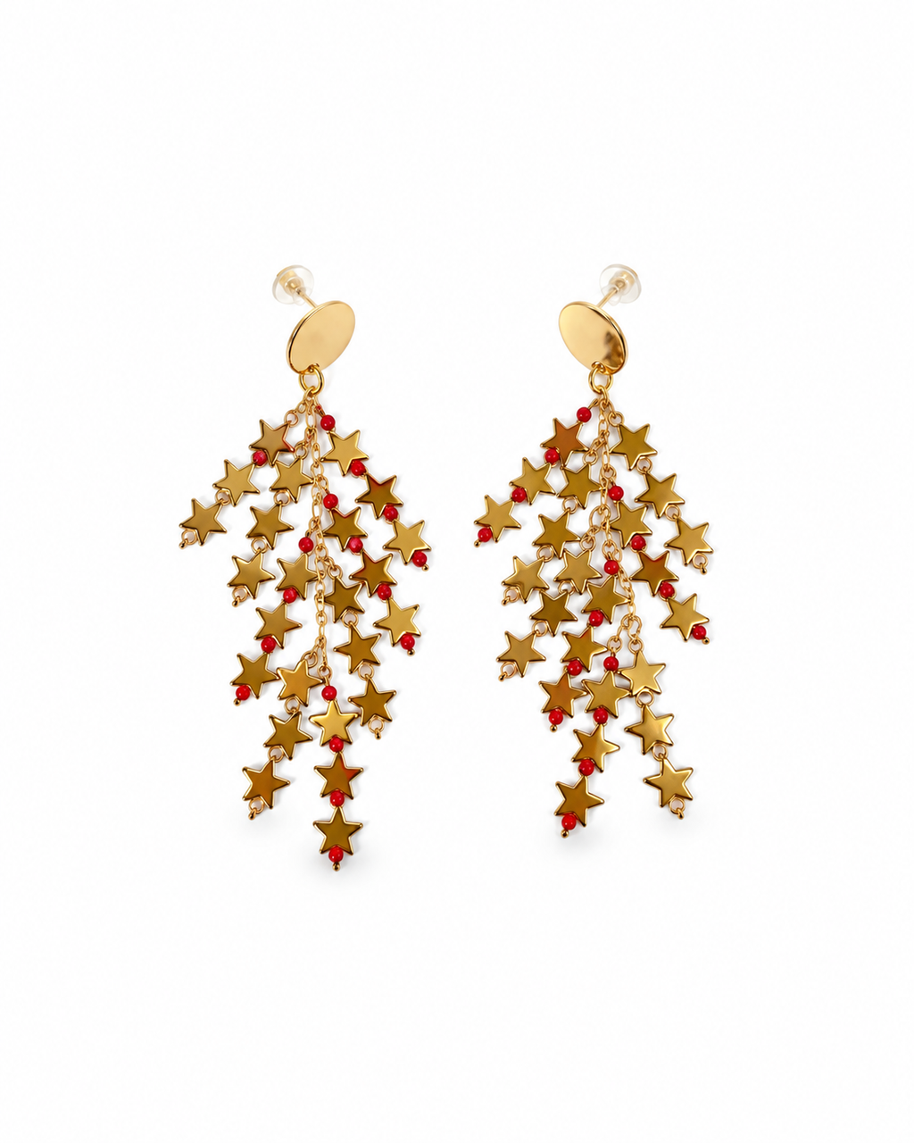 ARETES CASCADA DE ESTRELLAS DE ACERINA DORADAS