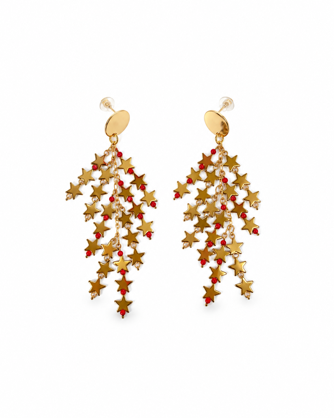 ARETES CASCADA DE ESTRELLAS DE ACERINA DORADAS
