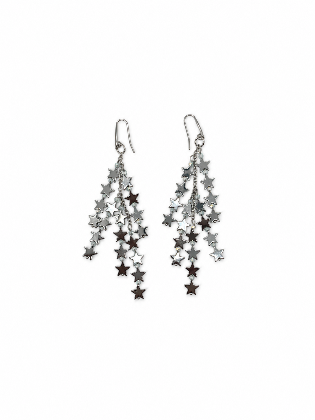 ARETES CASCADA DE ESTRELLAS DE ACERINA PLATEADOS