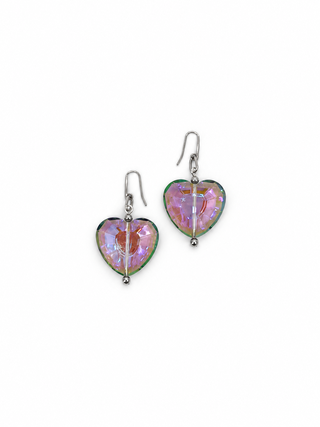 ARETES DE CRISTAL CHUNKY EN FORMA DE CORAZÓN TORNASOL CRISTALINO