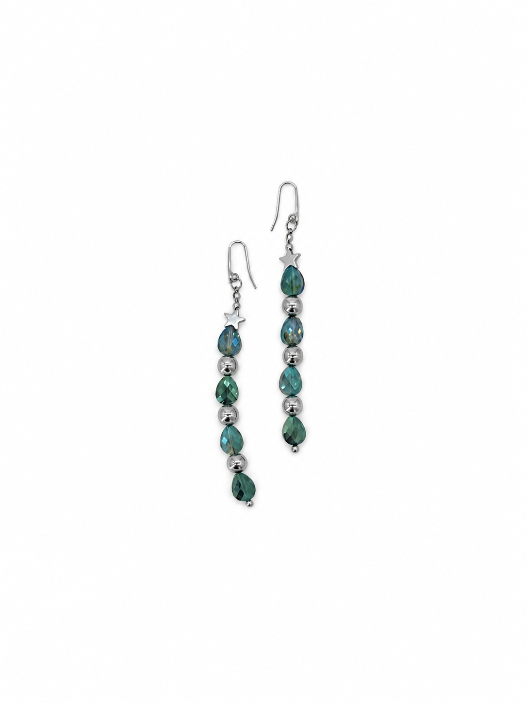 ARETES LARGOS DE GOTA TORNASOL ESTRELLA Y ACERINA