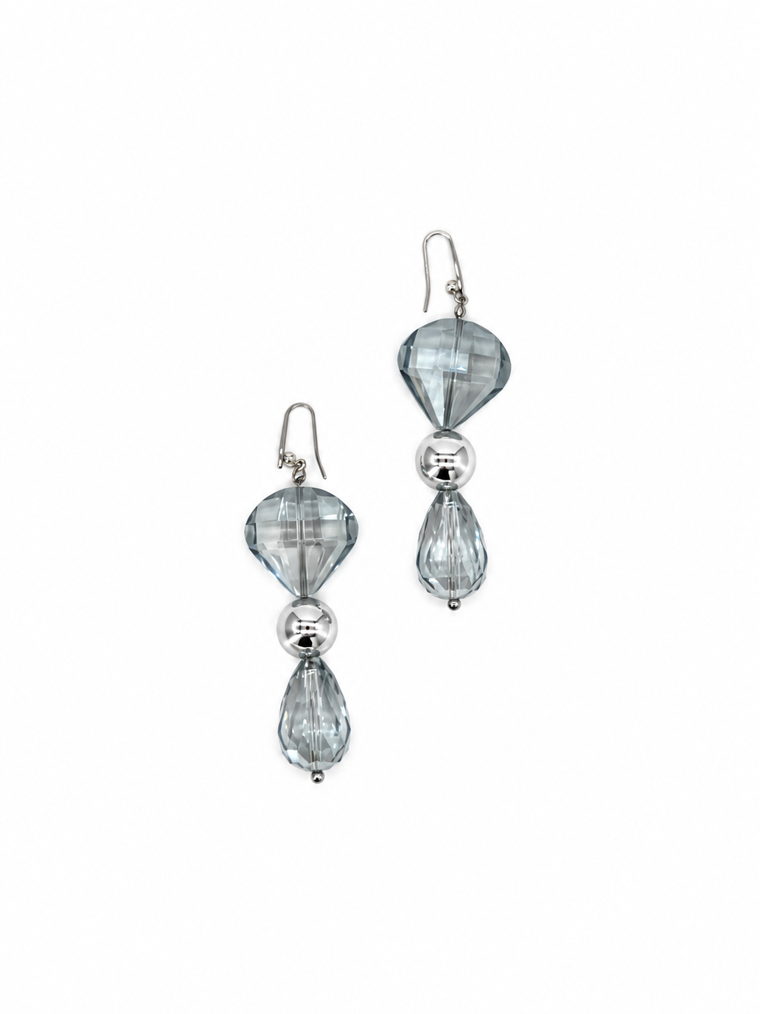 ARETES MAXIARETES DE CRISTAL AZUL GOTA Y PLASTIPERLA PLATEADA