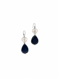 ARETES DE GOTA DE AGATA AZUL CON CORAZÓN DE CRISTAL Y ACERINA
