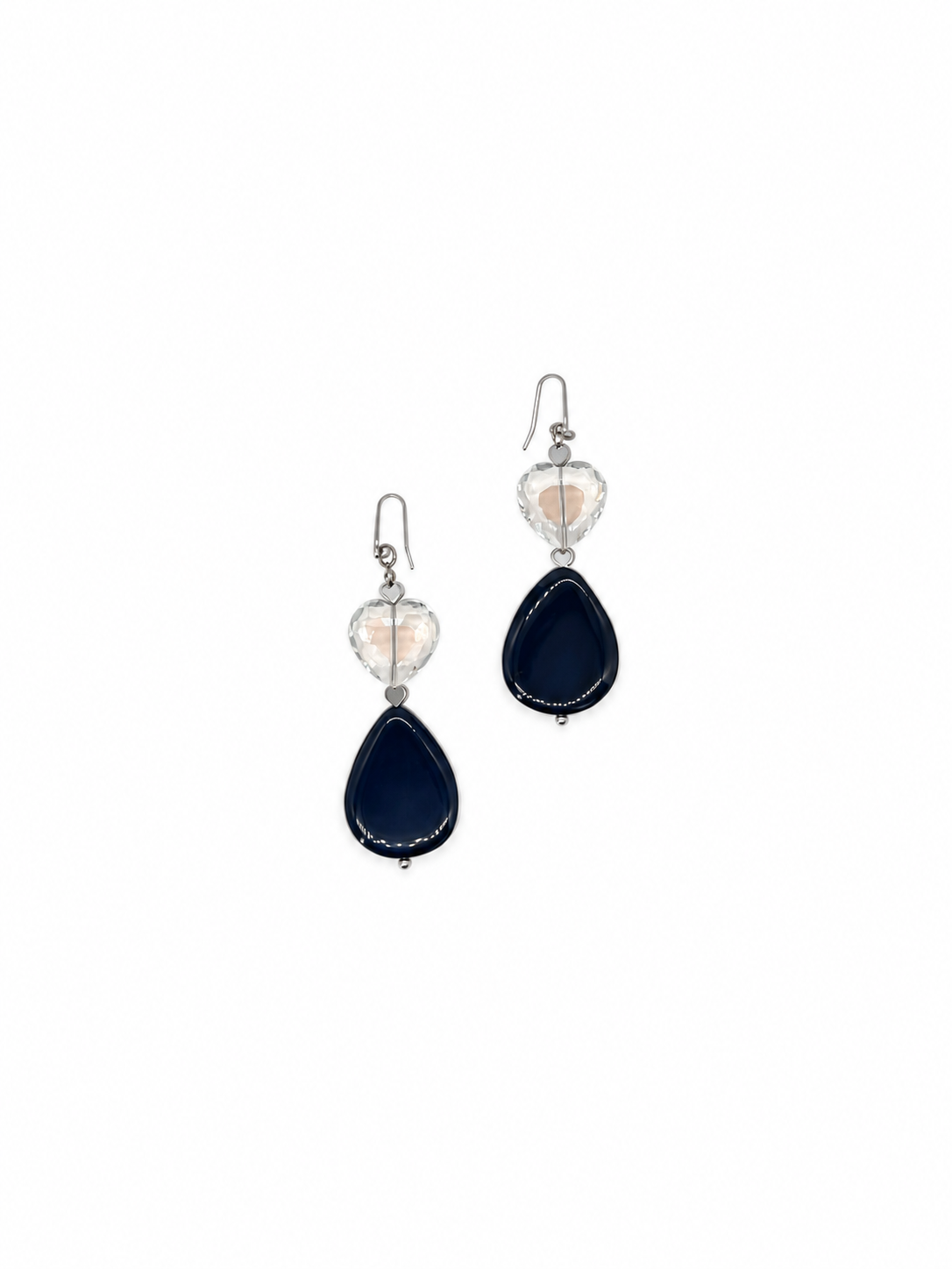 ARETES DE GOTA DE AGATA AZUL CON CORAZÓN DE CRISTAL Y ACERINA