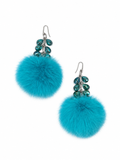 ARETES POMPÓN AZUL CIELO Y GOTAS DE CRISTAL TORNASOL