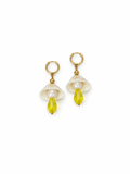 ARETES DE CONCHA Y CRISTAL AMARILLO