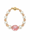 PULSERA DE PLASTI PERLA BLANCA Y CRISTAL ROSA TORNASOL