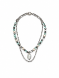 COLLAR DE ACERINA Y CRISTAL CON DIJE DE PERLA BARROCA