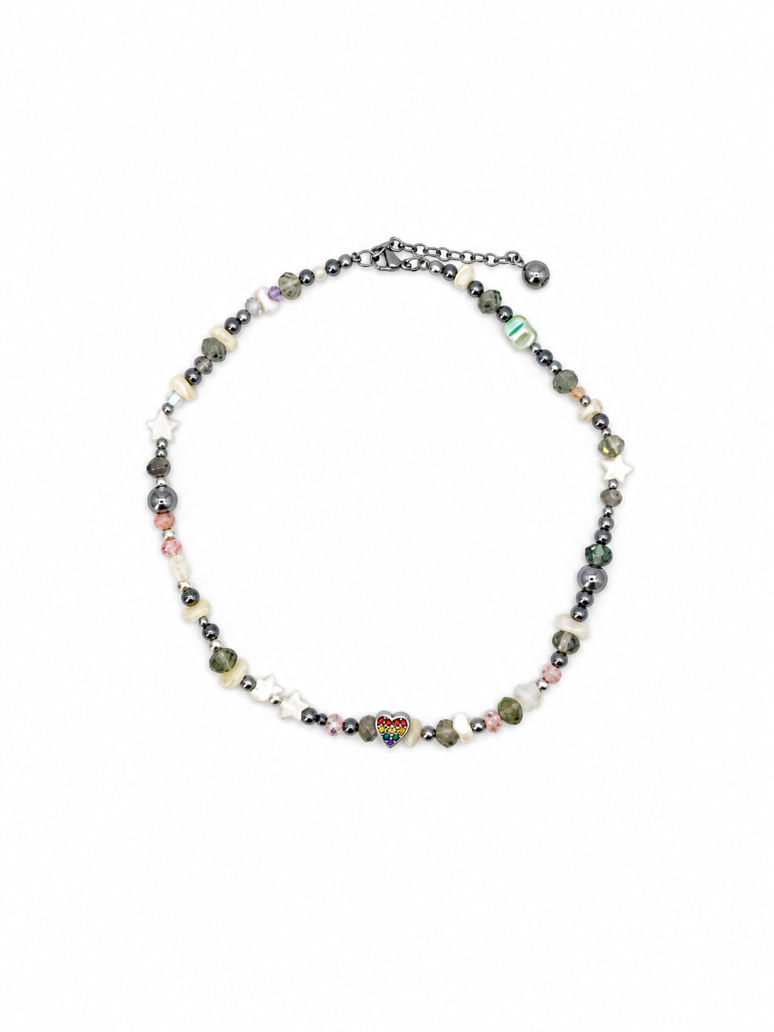 COLLAR DE MADRE PERLA GRIS CON DIJE DE CORAZÓN - PRIDE -