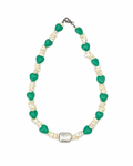 COLLAR MADRE PERLA BLANCA, CORAZÓN MURANO VERDE Y PERLA BARROCA CENTRAL