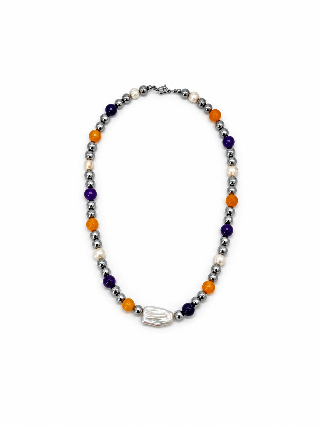 COLLAR DE ACERINA CON PIEDRAS DE MURANO Y DIJE PERLA BARROCA