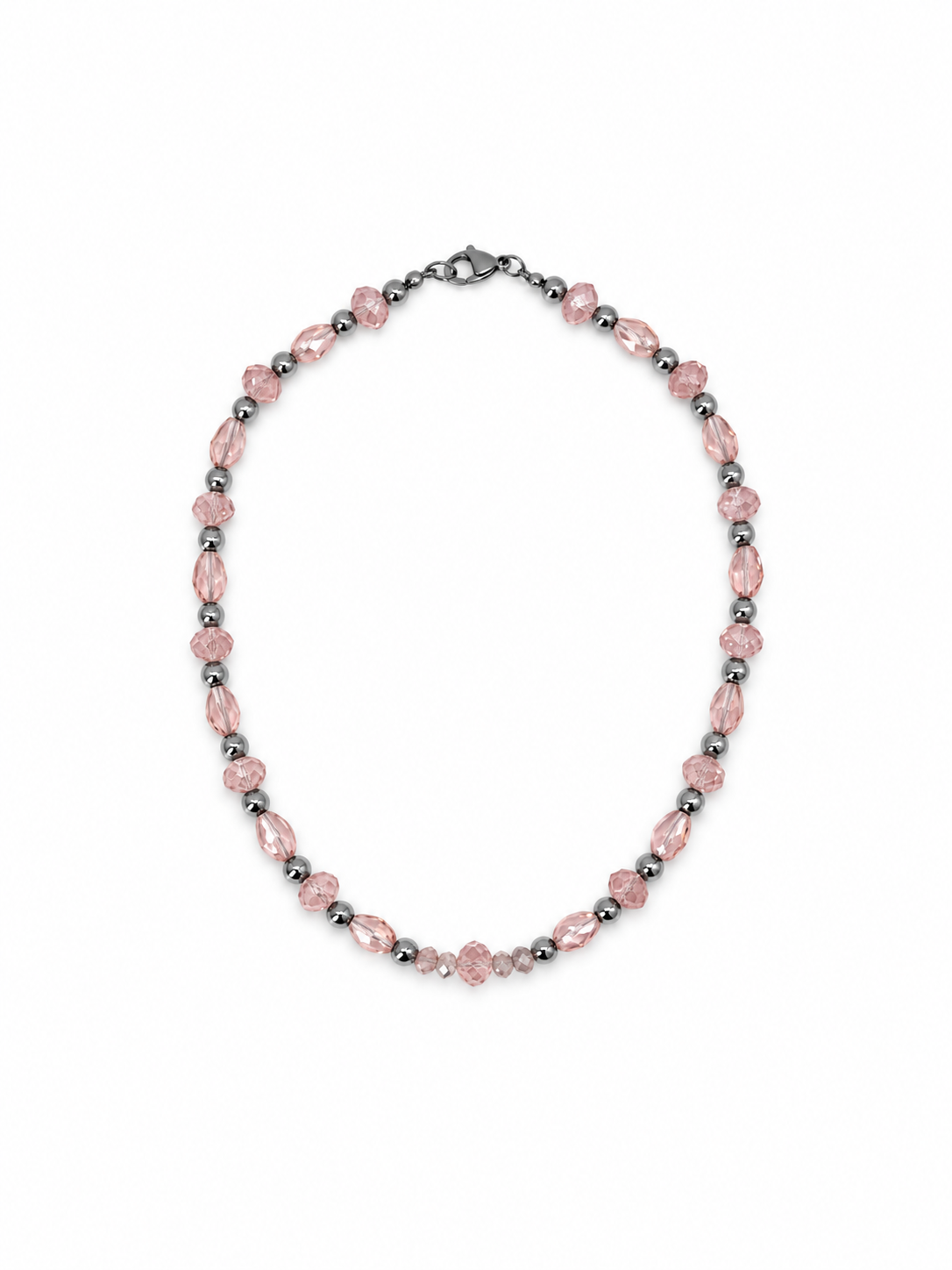 COLLAR CRISTAL ROSA CON ACERINA Y GOTAS TORNASOL