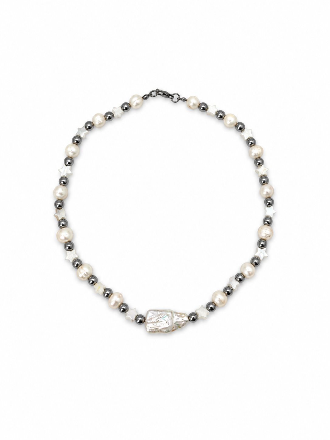 COLLAR MIX ACERINA, ESTRELLAS Y PERLAS CON PERLA BARROCA CENTRAL