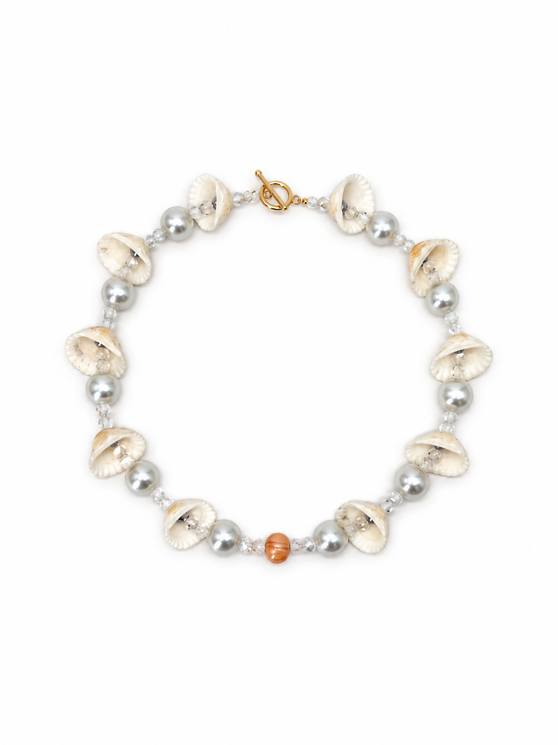 COLLAR DE CONCHAS NATURALES Y PLASTI PERLA BLANCA