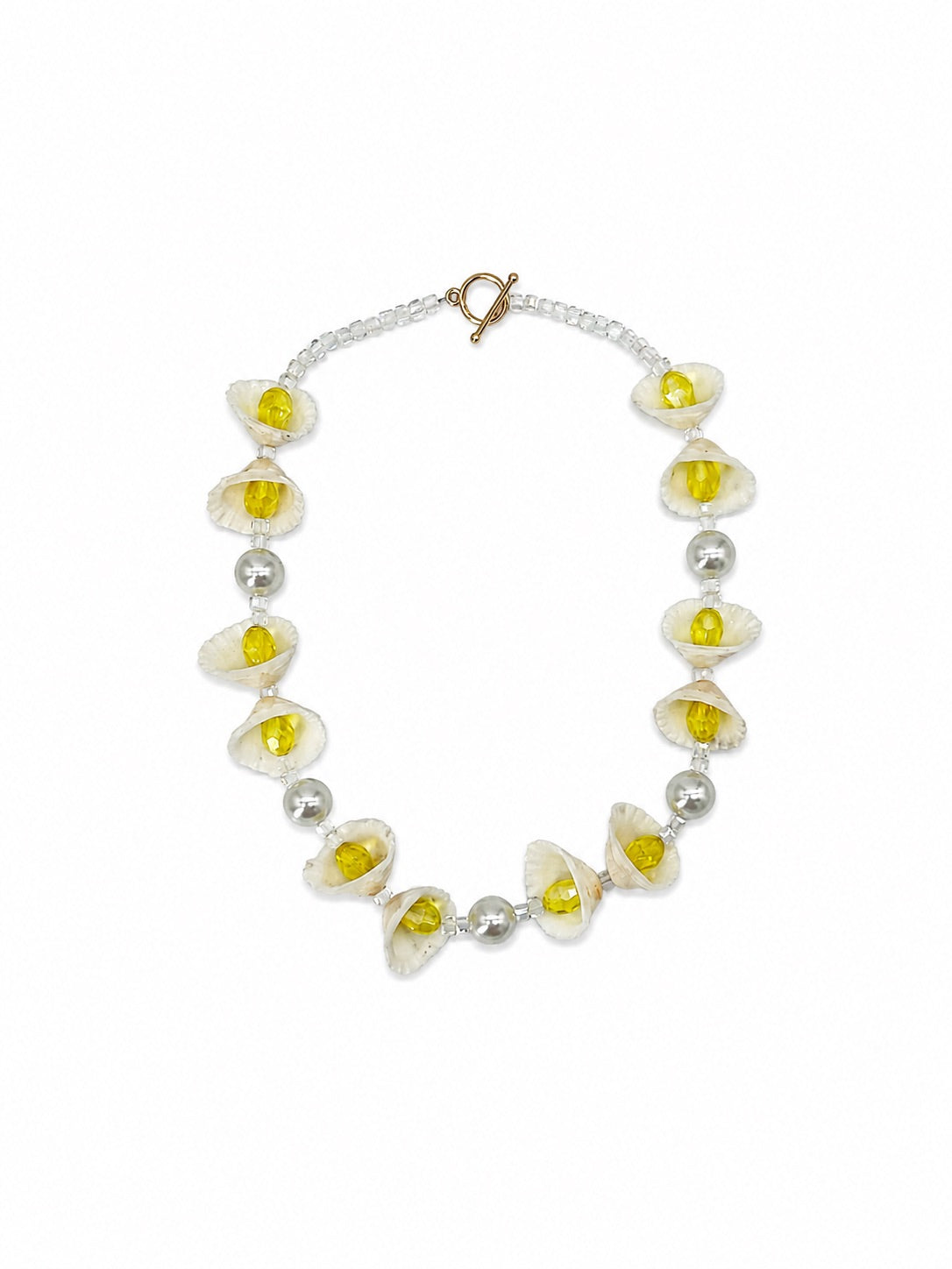 COLLAR CONCHAS NATURALES Y CRISTAL AMARILLO