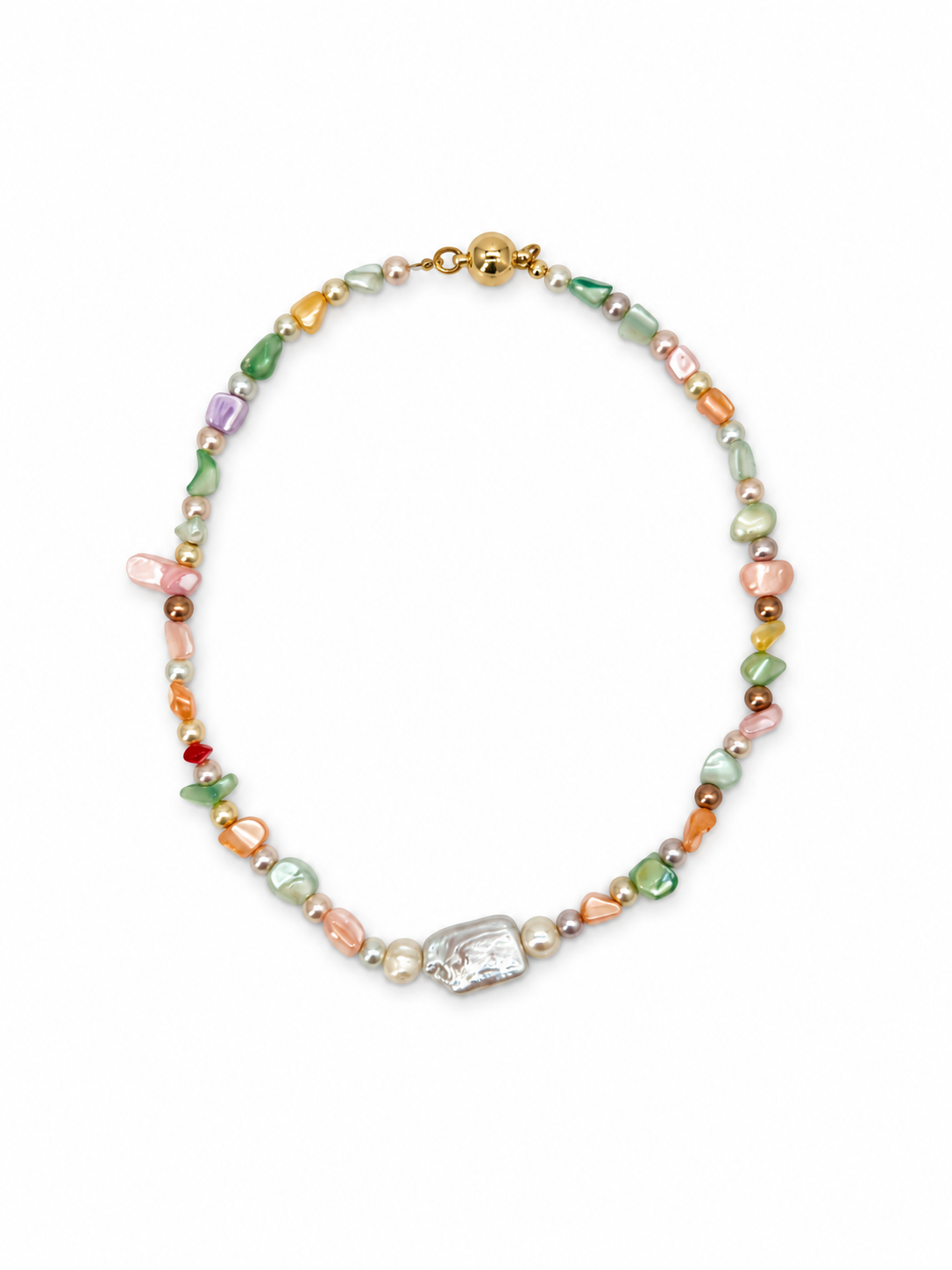 COLLAR MADRE PERLA DE COLORES CON PERLA CENTRAL BARROCA
