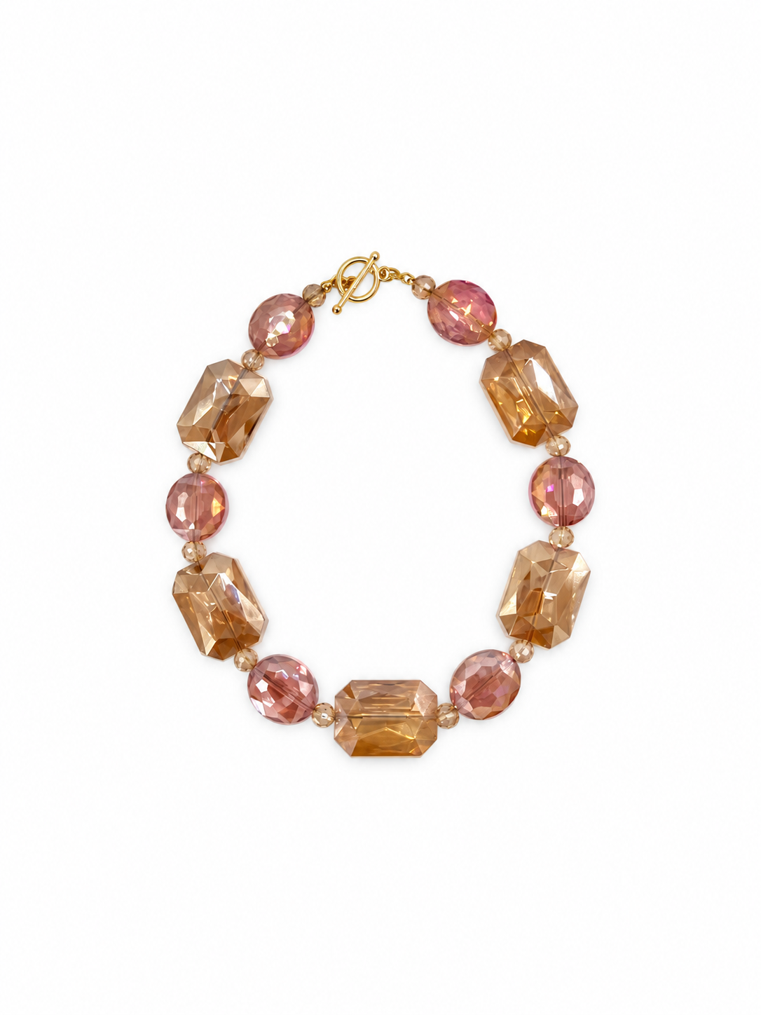 COLLAR CHUNKY DE CRISTAL BEIGE GRANDE Y ROSA MEDIANO