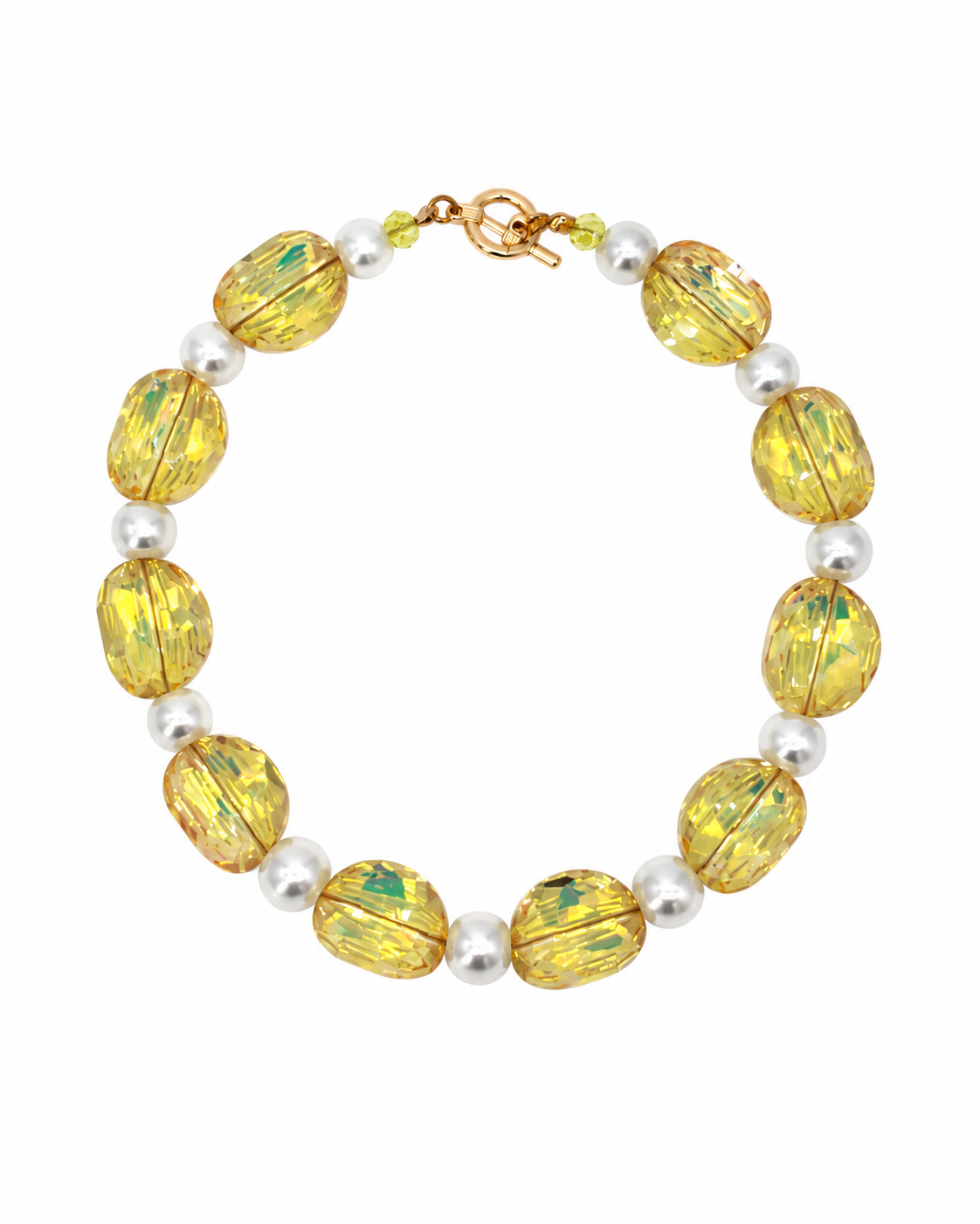 COLLAR DE CRISTAL AMARILLO Y PLASTI PERLA BLANCA