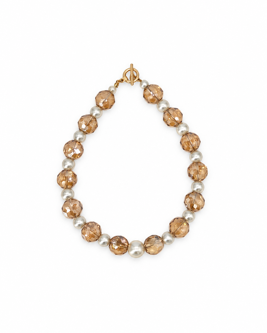 COLLAR DE CRISTAL BEIGE LUNETA Y PLASTIPERLA BLANCA